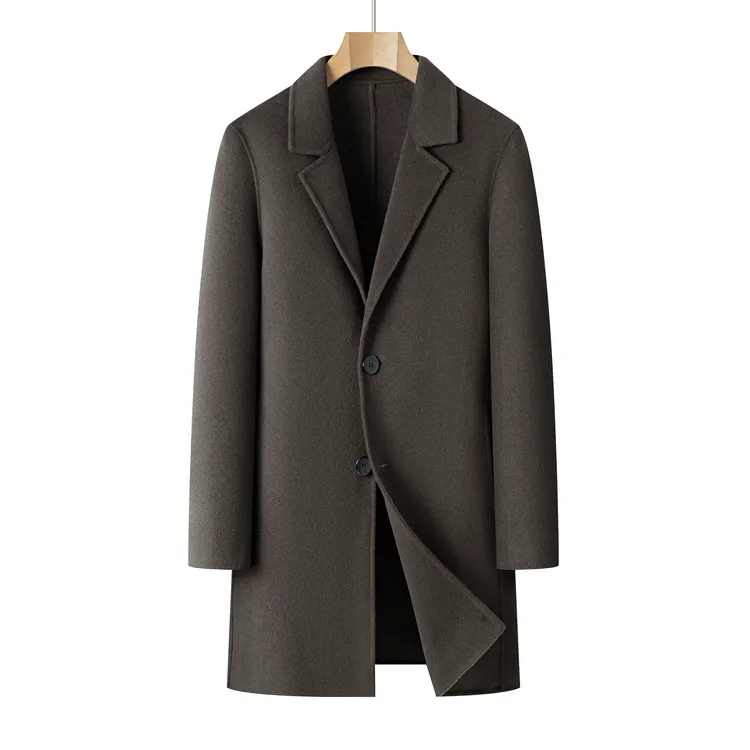 100%纯羊毛双面大衣男中长款双面呢手工外套男士休闲冬季男士风衣