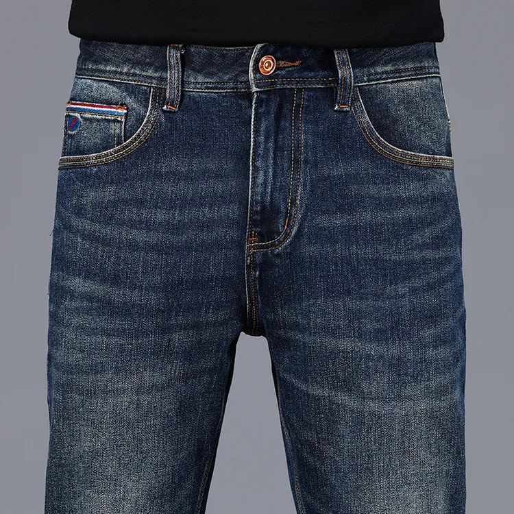 香港高端牛仔裤男士秋冬季新款修身直筒弹力百搭休闲9分长裤子男