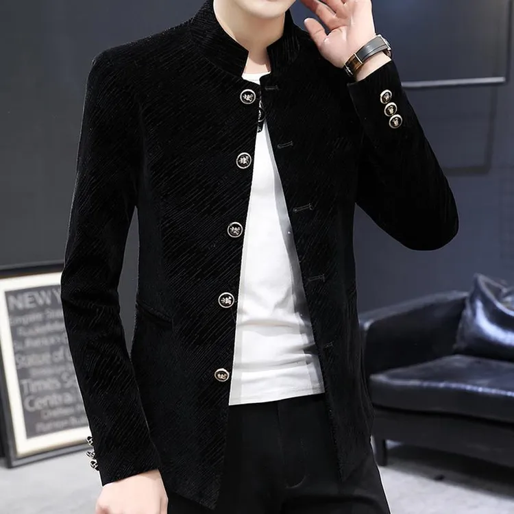 2025春秋季男士外套中山装夹克小立领复古中国风社会人唐装褂子男