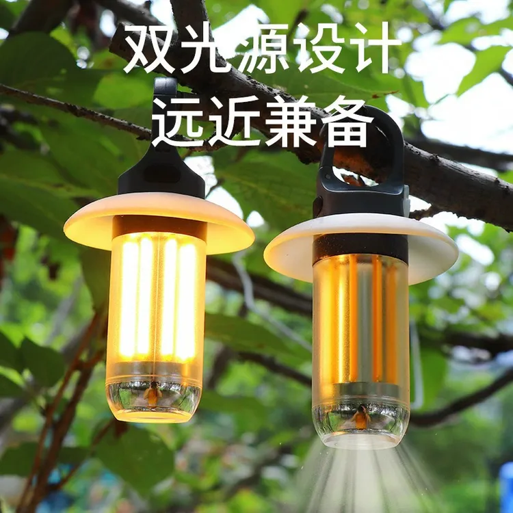 新款便携多功能户外灯LED露营灯二合一手电筒照明氛围帐篷野营灯