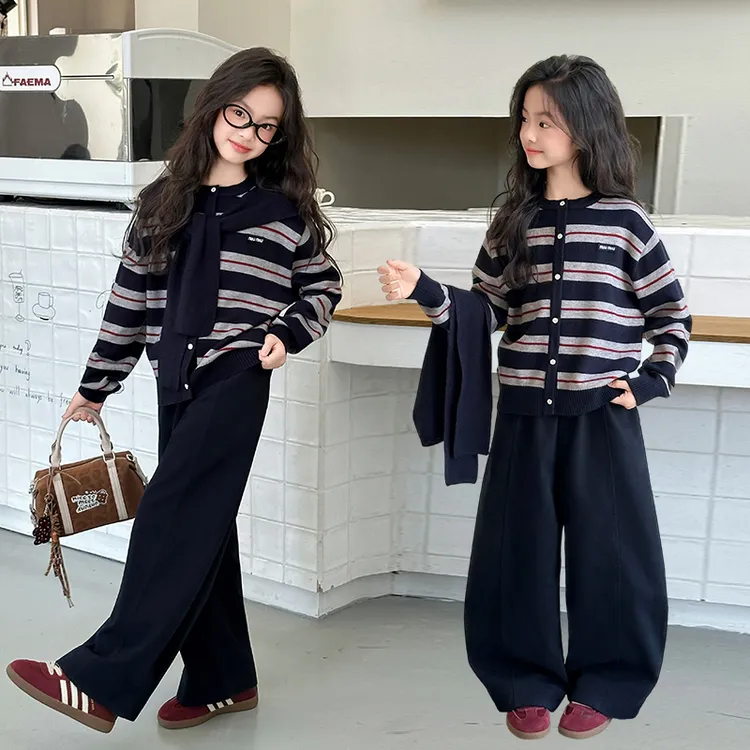 女童秋装套装2025新款爆款洋气儿童衣服女孩针织开衫弯刀裤两件套