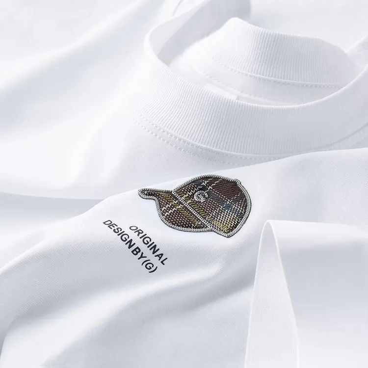 丝光棉短袖T恤男士夏季韩版高街修身圆领上衣高级感刺绣休闲体恤