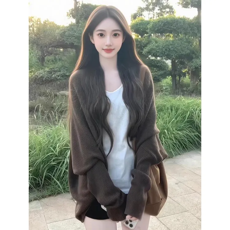 韩系慵懒风美拉德宽松针织开衫女秋季穿搭上衣蝙蝠袖气质休闲外套