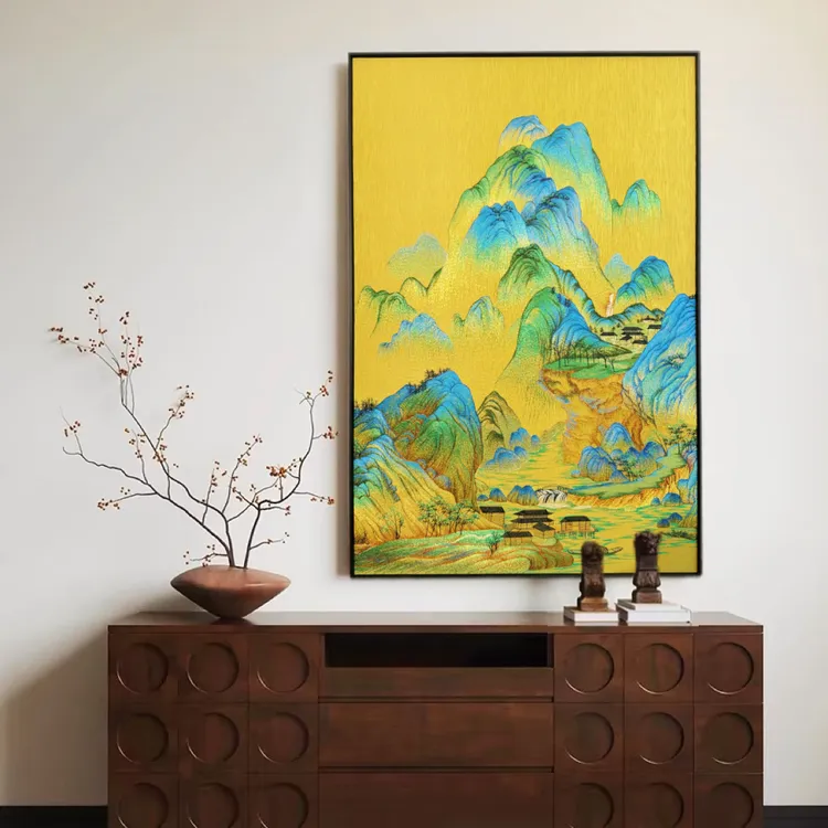 江南刺绣局《千里江山图》玄关 书房 茶室 宋氏美学刺绣装饰画