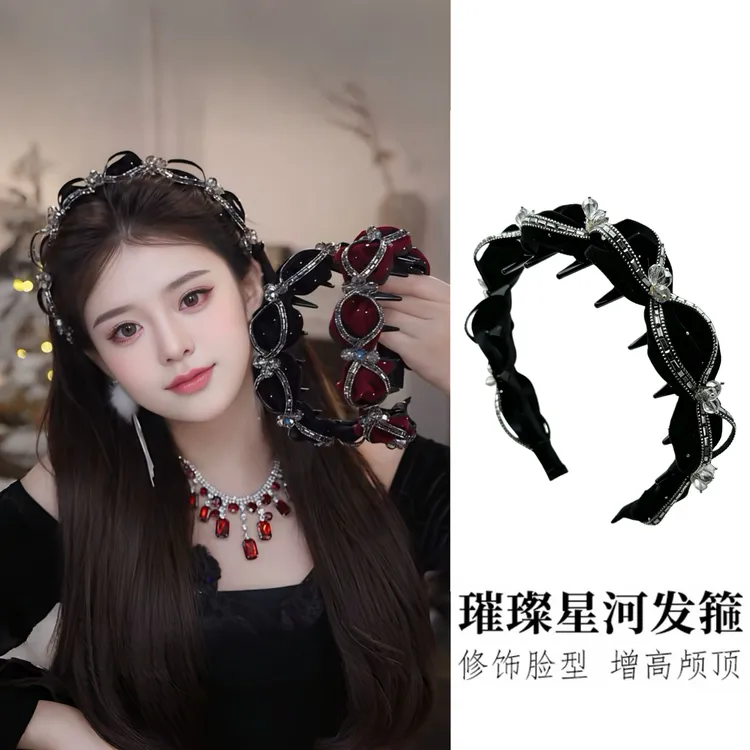 新款重工璀璨星河发箍波浪日常秋冬丝绒款头箍增高颅顶显发量发饰