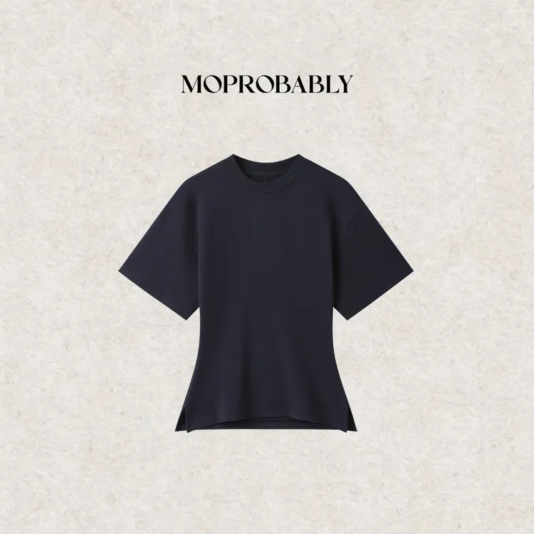 Moprobably李予诺「轻婉」极简设计收腰小开叉短袖T恤L5147095