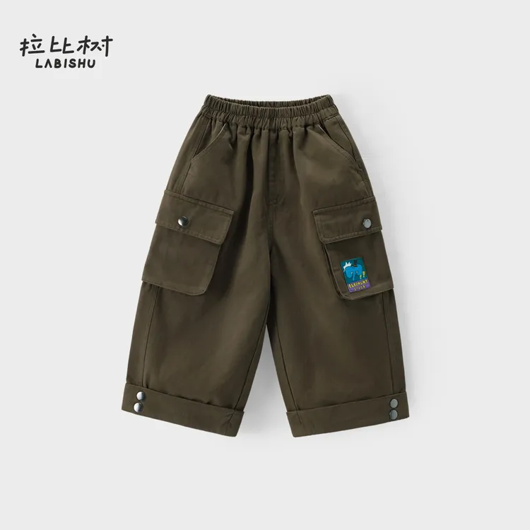 拉比树【弹力工装裤】男童裤子新款宝宝宽松牛仔裤休闲工装裤耐磨