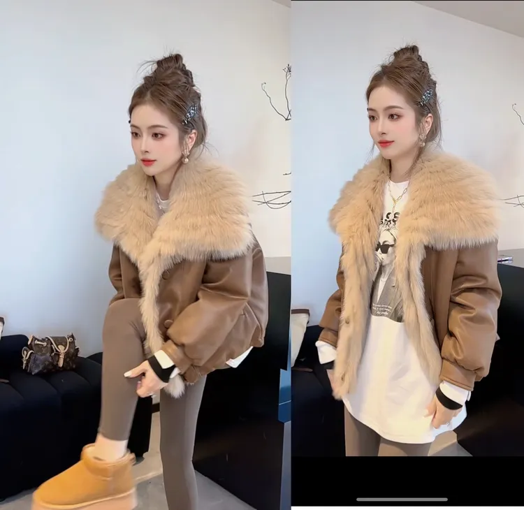SS.studio/双双“秋收一栗”新款爆款狐狸毛白鹅绒皮草皮衣高级外套