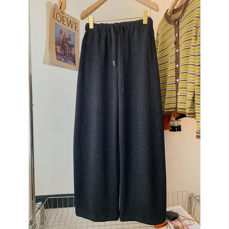 大码女装胖mm240斤松紧高腰显瘦阔腿直筒休闲裤女秋冬加绒梧桐裤