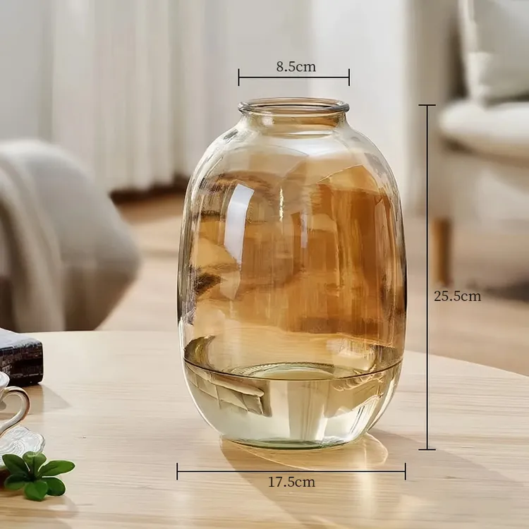 轻奢简约风玻璃花瓶客厅插花台面装饰CF51大肚光身琥珀