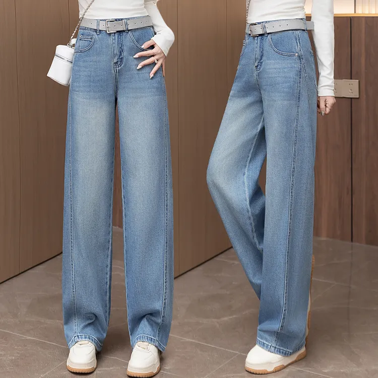弯刀直筒牛仔裤女春秋季2025新款今年超火的高腰显瘦窄版阔腿裤子