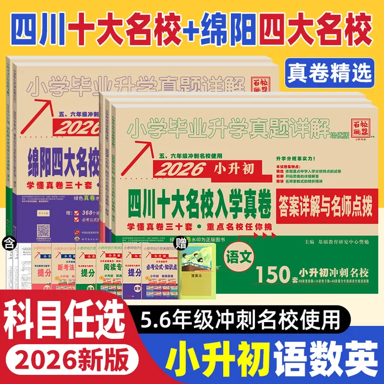 四川十大名校真卷小升初语文数学英语绵阳四大名校分班真题试卷