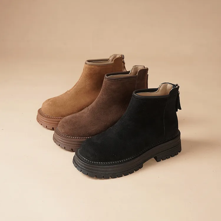 暮秋秋秋冬季新款秀气马丁靴短靴韩版简约复古百搭后拉链厚底裸靴