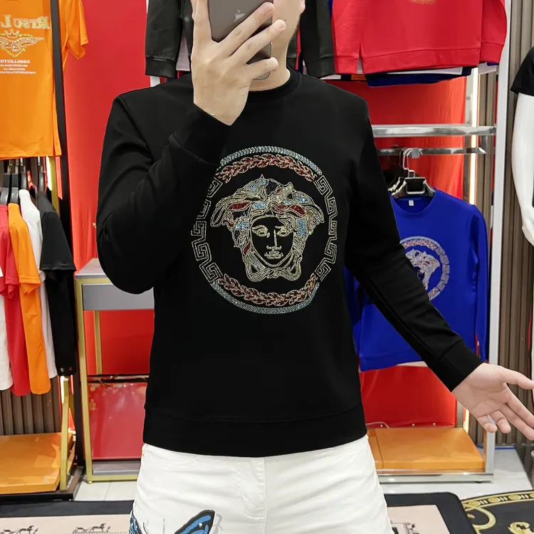 秋冬新款时尚男士潮流百搭长袖卫衣时尚重工烫钻休闲圆领修身男装