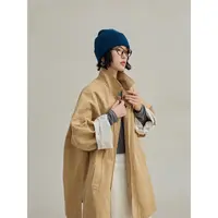 麻霖原创设计早秋新品100%棉细斜纹休闲文艺双层廓形感风衣外套