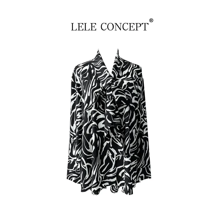 LELE CONCEPT丨「丽」时髦气质轻奢风斑马纹飘带衬衫FC25C0263Y