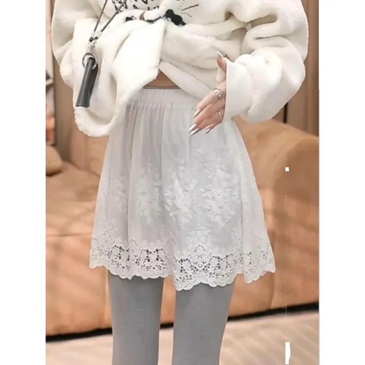 大码蕾丝小屁帘打底半身裙女秋冬新款松紧腰防走光叠穿神器短裙子