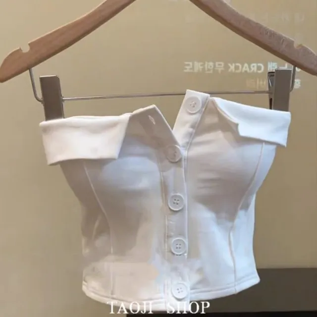 设计性感纽扣翻领白色管上衣的妇女春天新的苗条合身的内和外背心