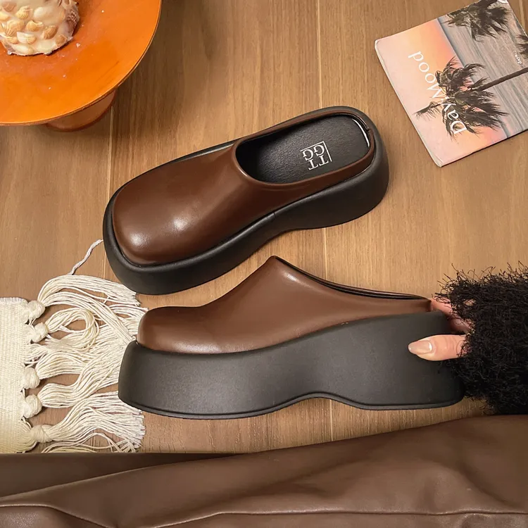 厚底包头半拖鞋女外穿2025春季新款懒人穆勒鞋小个子配裙子勃肯鞋