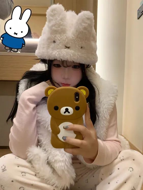 可爱小兔耳朵帽子秋冬保暖女时尚显脸小包头帽针织帽