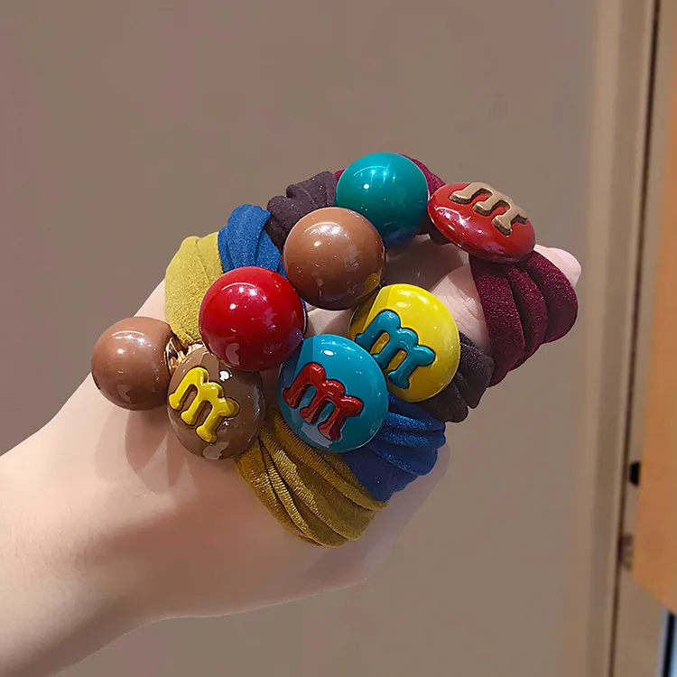 秋冬新款糖果色字母球球发圈不伤发毛巾圈耐用皮筋少女头绳皮套