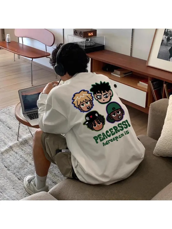 【重磅纯棉】美式hiphop欧美嘻哈长袖ins潮牌圆领宽松打底上衣秋季