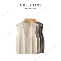 木槿芸【100澳洲羊毛无缝编织】叠穿层次感2025秋季V领女马甲MY-101