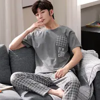 浪莎男士睡衣夏季纯棉2025年新款短袖长裤薄款可外穿家居服套装