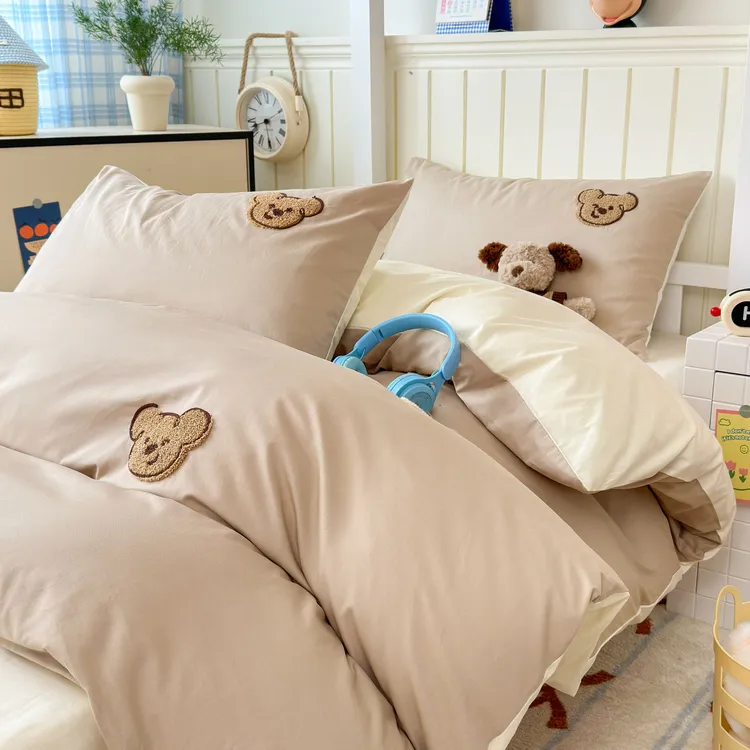 咖色熊熊学生宿舍床上三件套纯棉100全棉2025新款四件套床单被套