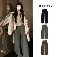 美式复古牛仔裤女新款阔腿裤弯刀裤宽松拖地长裤直筒裤子8306