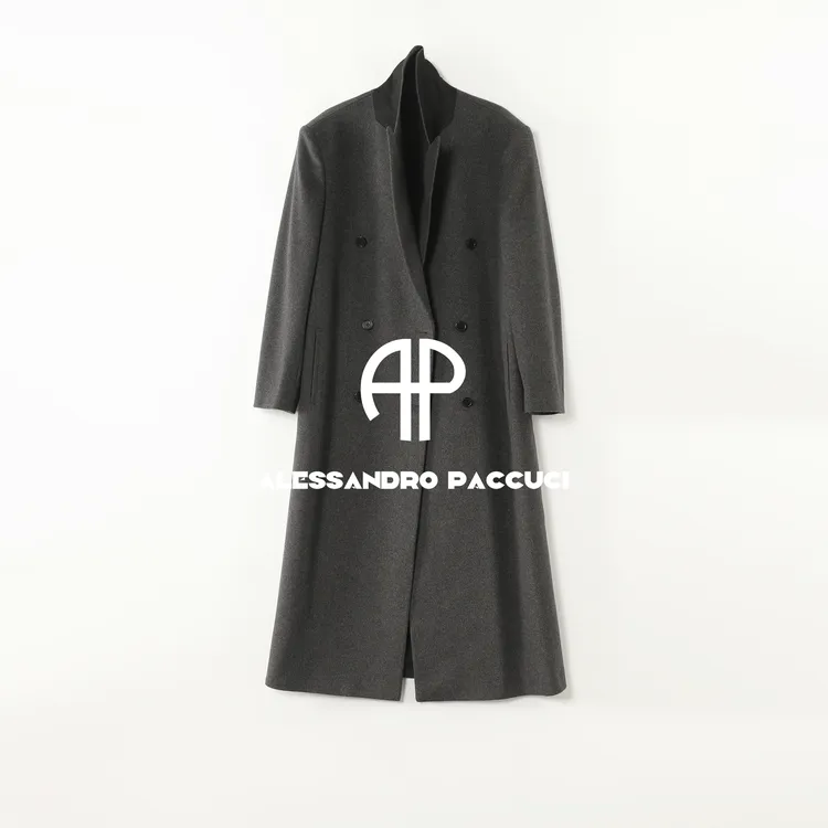 AP洛哥54049DY【精英大衣】黑标/山羊绒+桑蚕丝里驳领时尚大衣/女装