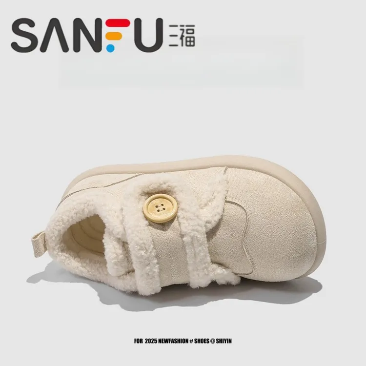三福加绒棉鞋女冬季奇幻乐园新款女鞋保暖防滑雪地靴厚底博肯鞋