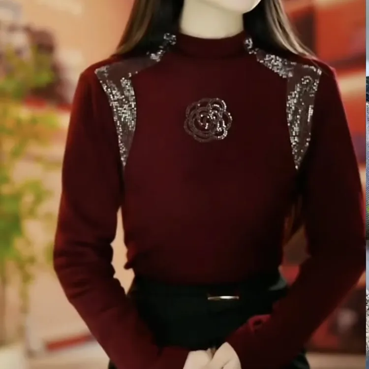 保暖常规秋冬长袖秋季打底衫半高领上衣女装气质款红色