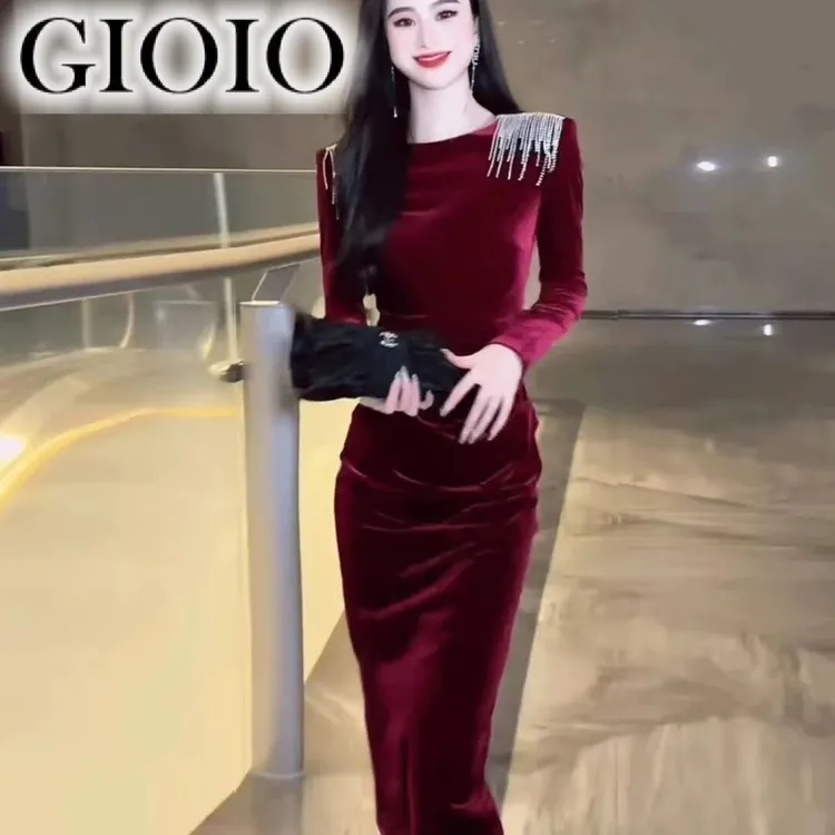 GIOIO连衣裙连衣裙女高端高贵精致洋气新款金丝绒2025裙子早秋正