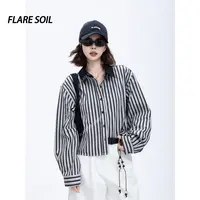 【FLARE SOIL】（现货）秋装条纹衬衫设计感撞色衬衫领上衣 T4651A