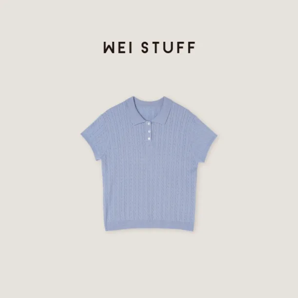 WEI STUFF 春夏新款叠叠乐miu系女孩洋气时尚百搭翻领T恤 9045.