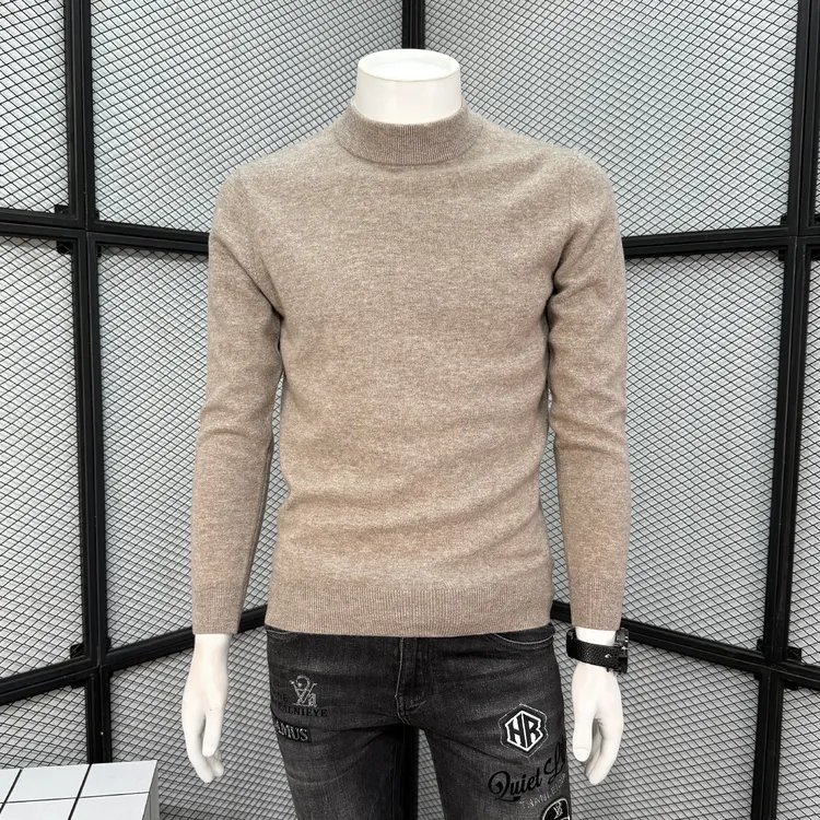 洛尼提日亚半高领羊绒毛衣男秋冬修身2025新款长袖青年打底针织衫