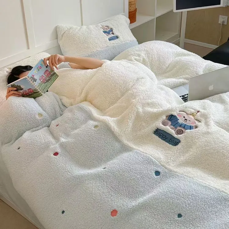 正品正版 | 巨柔 加厚冬季牛奶绒四件套可爱小熊羊羔绒被套小清新