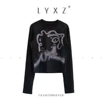  LYXZ x 大小与【奇妙梦镜】猫咪T恤秋季新款时尚印花圆领长袖81040