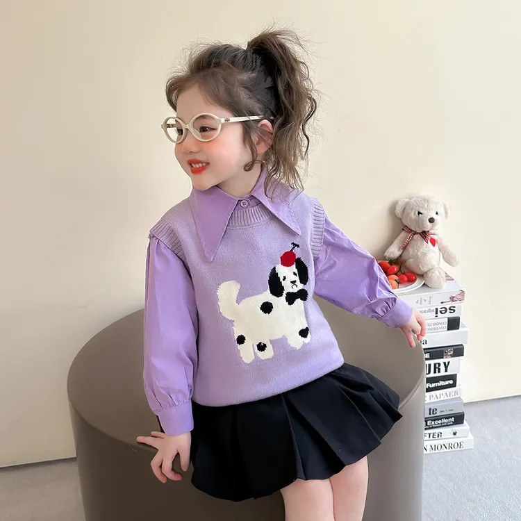 女童马甲衬衫套装2025新款儿童春装韩版时髦女宝宝春季洋气两件套