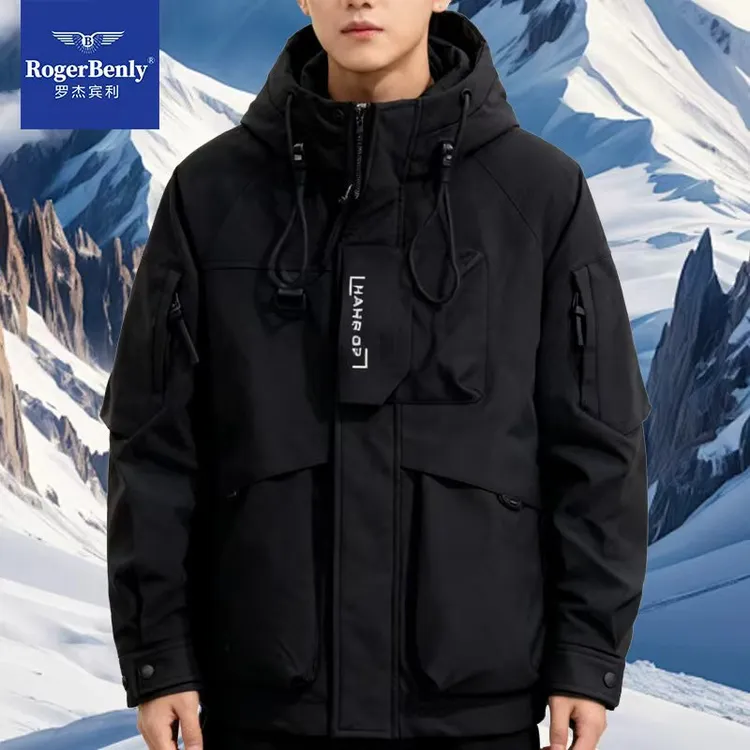 罗杰宾利2025秋冬新款工装多口袋连帽男士保暖棉服潮流外套876701
