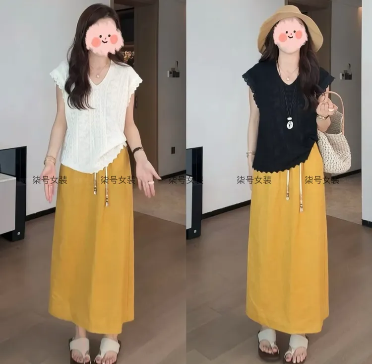 2025夏季禅意气质款女装欧货飞飞袖蕾丝背心上衣显瘦半身裙套装女