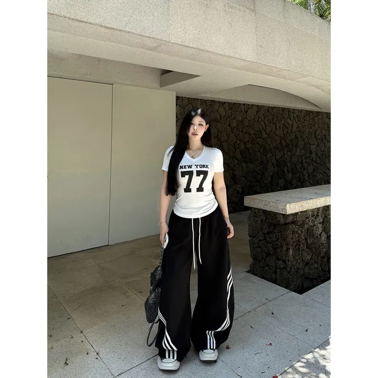 黑泽玄七“健美生套装”夏季显瘦遮肉休闲运动泽西风球衣Tee&弯刀裤