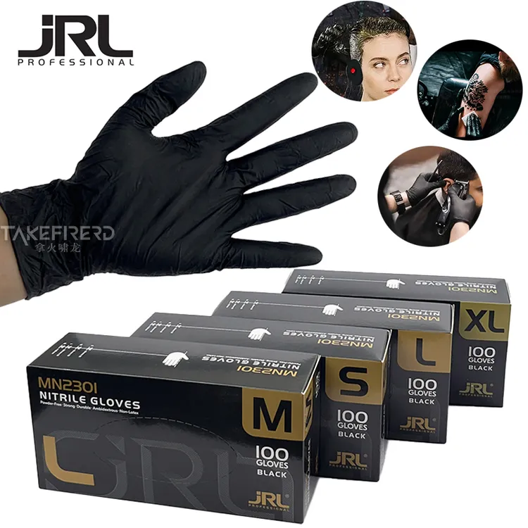 JRL手套理发店专用剪发染发烫染专业发廊一次性黑色丁腈防水薄款