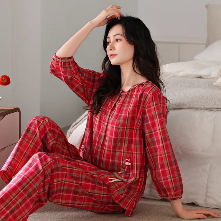 睡衣女款爆款2024新款春秋纯棉九分长袖长裤女士可外穿家居服套装