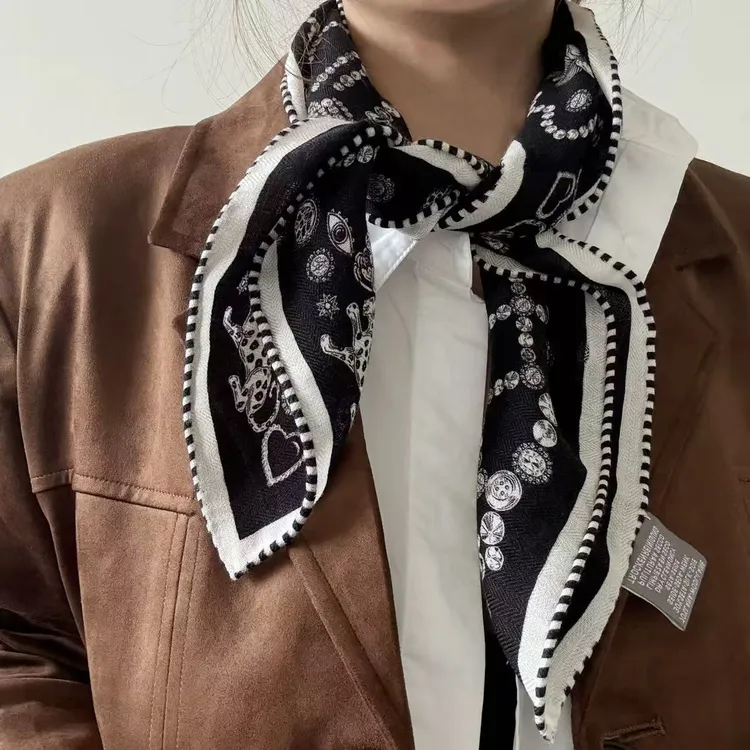 巾有所属精品单面小钻石拼接复古大方桑蚕丝羊毛丝巾手工卷边