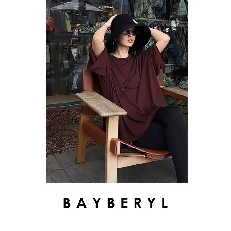 BAYBERYL老贝大大T*宽松自在舒适圆领落肩短袖T恤NT5F2404-7/17