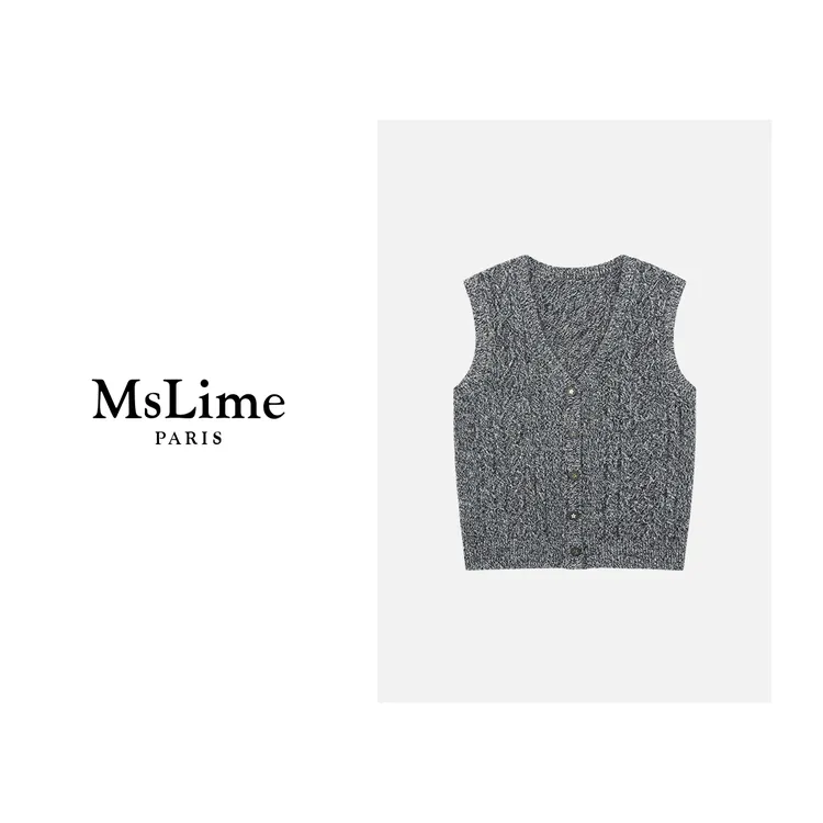 王嬛嬛MsLime25年新款 100%绵羊毛时尚休闲气质百搭马甲 HC2C2704
