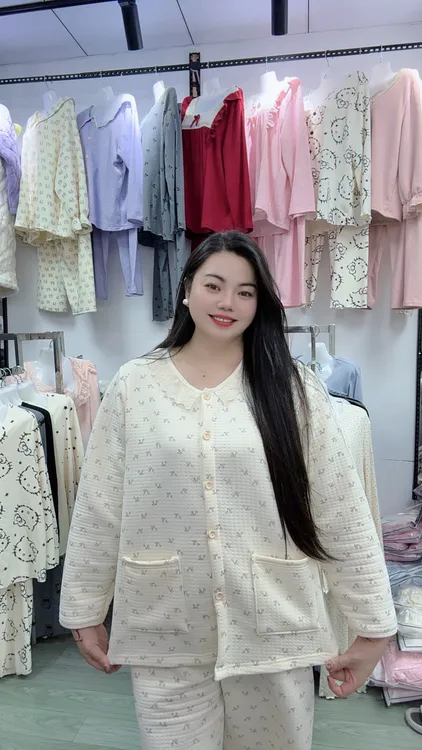 2054秋冬季大码宽松睡衣女空气棉长袖厚款甜美可外穿家居服套装