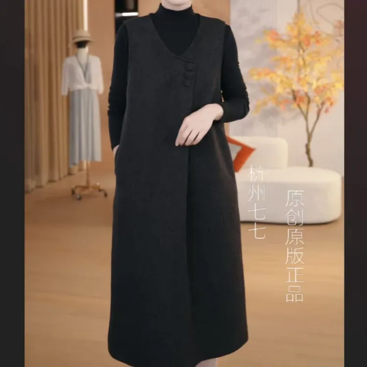 秋冬无袖呢料马甲裙简约气质轻奢时尚休闲百搭宽松显瘦背心裙女